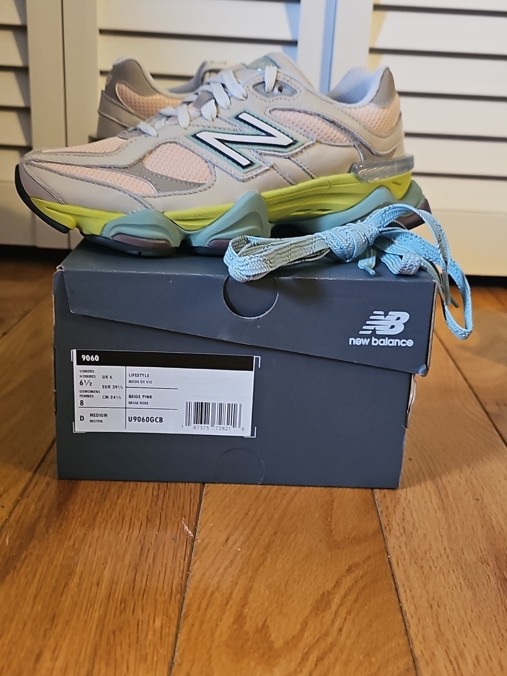 New Balance 9060 Beige Pink with Yellow Accents Sneakers Womens 8 Mens 6 5
